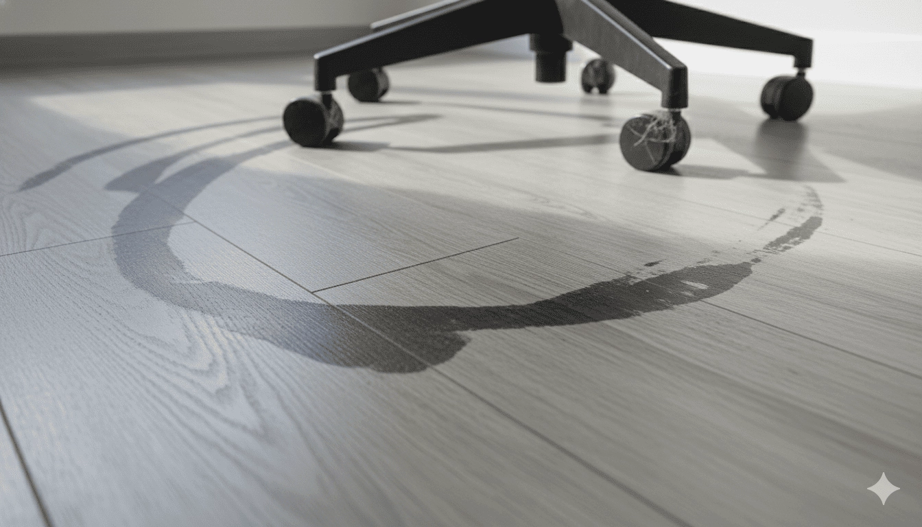 Следы на кварцвинил от колесиков стула